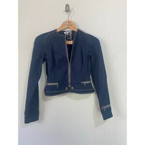 Paule Ka size 36 /xs cotton jacket pants set navy/gold stitch